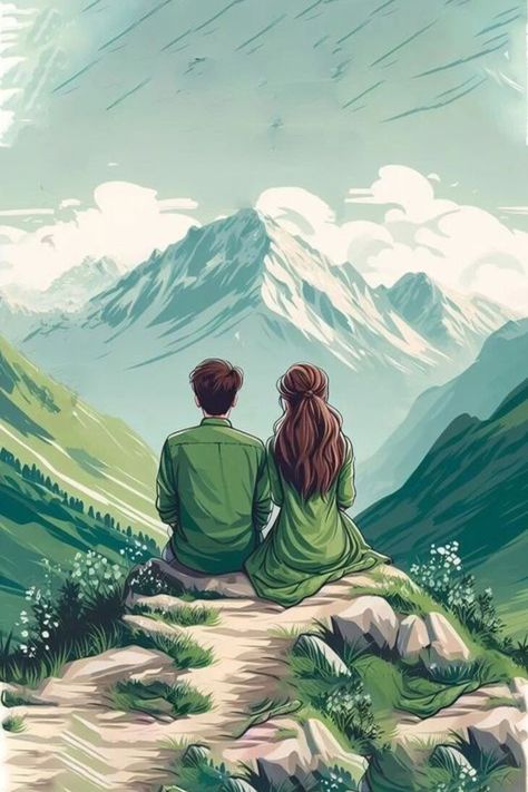 Happy Couple Pictures, Couple Drawing Aesthetic, Back Side Pose, Digital Art Couple, Couple Painting Ideas, Love Dp, Side Pose, Couple Sitting, Peace And Happiness