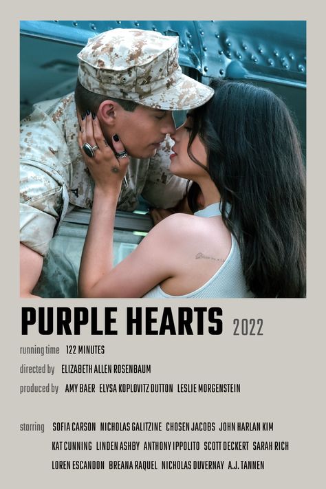 Purple Hearts Polaroid Poster, Romantic Movies Aesthetic, 2 Hearts Movie, Purple Hearts Poster, Purple Hearts Movie, Movie Minimalist Poster, Best Love Movies, Movie Minimalist, Film Romance