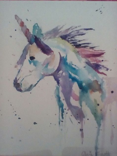 Watercolour Unicorn Watercolor Painting, Watercolor Unicorn Easy, Watercolor Unicorn Paintings, Watercolor Unicorn Tattoo, Watercolour Unicorn, Charcoal Sketching, Unicorn Cards, Unicorn Paint, Unicorn Watercolor