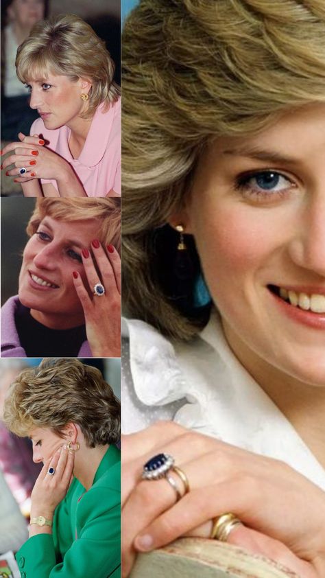 Princess Diana’s engagement ring is one of the most famous in history. Crafted by Garrard, the ring features a halo of diamonds set in 18-carat white gold, with an intense blue 12-carat oval Ceylon sapphire from Sri Lanka, known for its bright blue hues. Princess Diana Engagement Ring, Princess Diana Ring, Royal Love, Yellow Diamond Necklace, Diana Ring, Plain Gold Ring, Pearl Jewelry Gift, Blue Sapphire Necklace, Wearable Art Jewelry