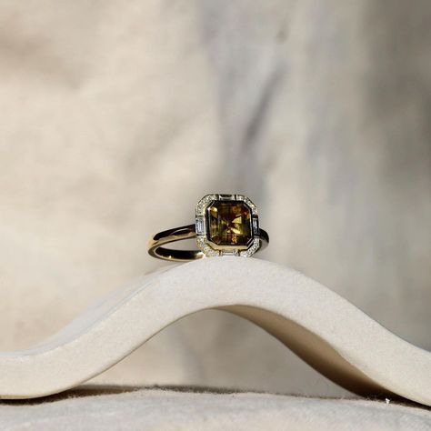 RACHEL BOSTON JEWELLERY on Instagram: “A beautiful amber toned sapphire set in a baguette and round diamond halo” Rachel Boston, Baguette Halo, Round Diamond Halo, Diamond Halo, Halo Diamond, Round Diamond, Instagram A, Wedding Ring, Round Diamonds