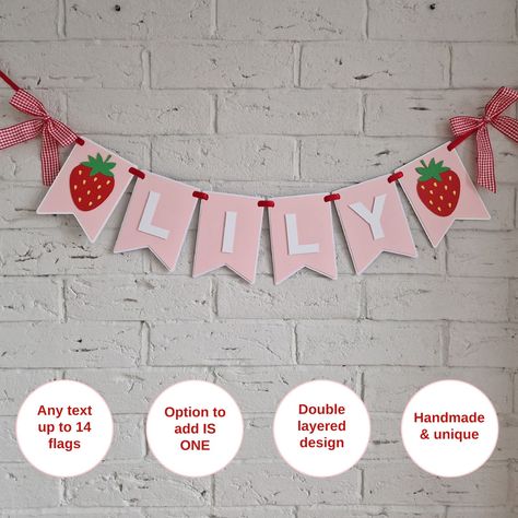 Custom Berry First Birthday Banner, Strawberry 1st Birthday Decorations, Berry Sweet Theme Birthd... | Etsy (US) Berry First Birthday Cake, Strawberry 1st Birthday, Strawberry Romper, First Birthday Banner, Banner Shapes, Berry First Birthday, Baby Birthday Decorations, First Birthday Cake Topper, 1st Birthday Party Themes