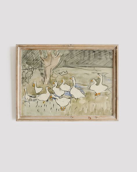 Free Art Download, Vintage Nursery Decor, Duck Art, Nursery Room Inspiration, Vintage Drawing, Vintage Nursery, Farmhouse Wall Art, Nursery Wall Decor, Animal Wall Art