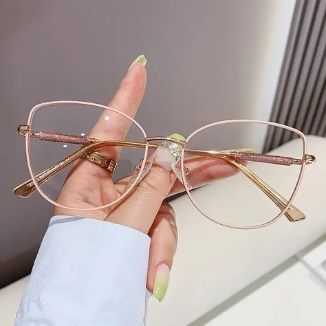 Cat Eye Clear Lens Glasses Glitter Rhinestone Fashion Decorative Glasses Minimalist Spectacles For Women - Jewelry & Accessories - Temu Glasses For Face Shape, Classy Glasses, Fancy Glasses, Transparent Sunglasses, Anti Blue Light Glasses, Uv Blue, Glasses Trends, Glitter Glasses, Cat Eye Glasses Frames