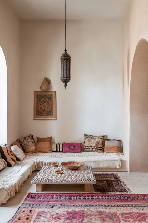 Learn how to recreate Moroccan decor in your own home. Moroccan Beach House, Marrocan Interiors Design, Turkish Decor Living Room, Middle East Living Room, Mediterranean Design Interior, Moroccan Living Room Ideas, Moroccan Style House, Marrocan Interiors, Modern Moroccan Interior Design