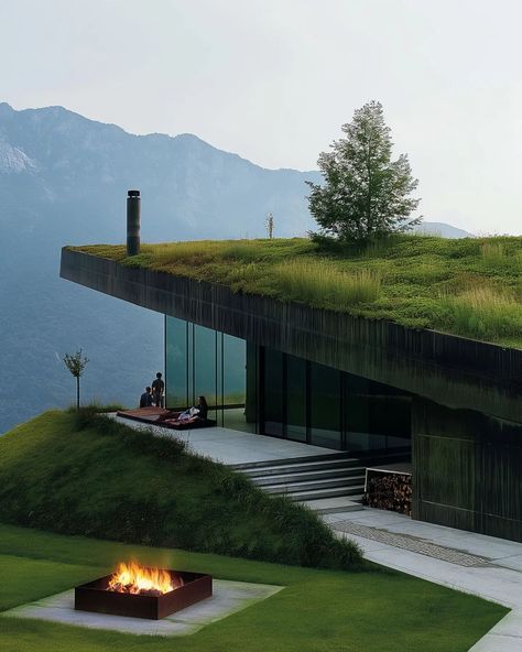 grounding #midjourney #midjourneyarchitect #midjourneyarchitecture #artificialintelligence #aidesign #aiarchitecture #houseinspo #dwell Iceland Homes, Two Floor House Design, House Built Into Hillside, Ground House, My Future Life, Celebrity House, Earth Sheltered Homes, Apartment Exterior, Underground Homes