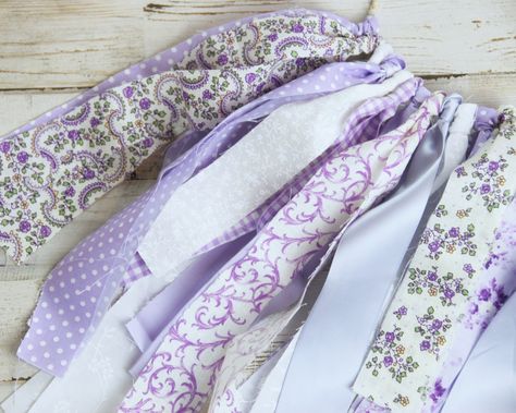 Shabby floral chic lavender fabric banner, Custom spring highchair ribbon garland, Birthday party decorations, Ready to ship Easter decor Shower Fireplace, Shabby Chic Birthday Party, Rag Tie Banner, Chic Birthday Party, Shabby Chic Birthday, Floral Shabby Chic, Garland Birthday, Lavender Fabric, Fabric Products