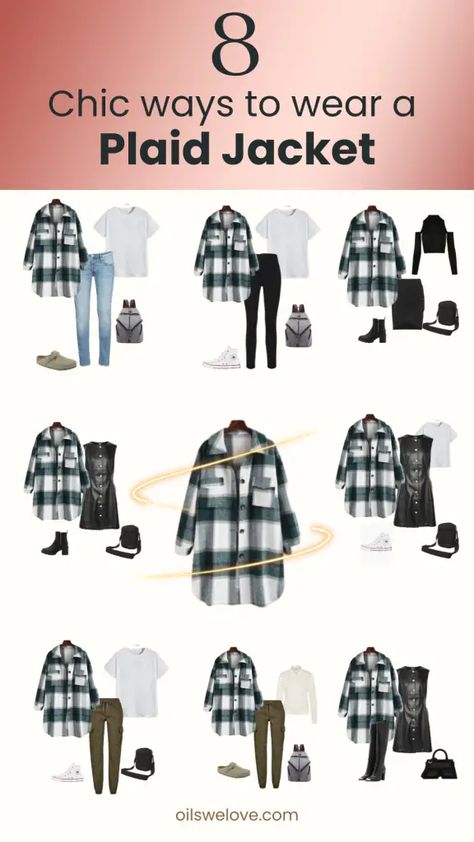 6 Chic Ways to Wear a Plaid Jacket This Fall | Casual Plaid Wool Blend Shacket. Relaxed outfits with plaid jacket. Capsule wardtobe for fall 2023 Plaid Shirt Jacket Outfit, Green Plaid Shacket Outfit, Oversized Plaid Jacket Outfit, Long Plaid Jacket Outfit, How To Wear A Shacket, Shacket Outfit Women Winter, Green Shacket Outfit, Oversized Shacket Outfit, Plaid Shacket Outfit Women