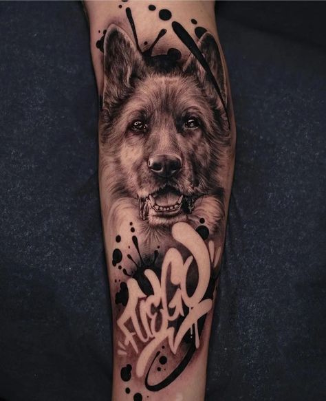 German Shepherd Tattoos, Bully Tattoo, Tattoos Reference, Tattoo Perro, Harley Tattoo, German Shepherd Tattoo, Portrait Tattoo Sleeve, Dog Portrait Tattoo