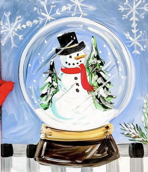 Christmas Canvas Art, Christmas Paintings On Canvas, Holiday Painting, Christmas Snow Globes, Winter Painting, Canvas Painting Diy, 수채화 그림, Christmas Canvas, Paint And Sip