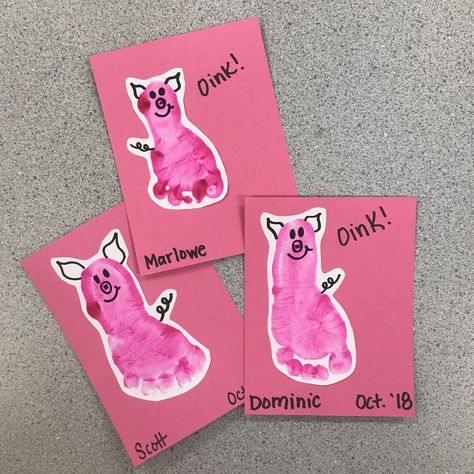 Footprint pig #infantcrafts Pig Art And Craft For Preschool, Footprint Pig Craft, Pig Art Projects For Preschool, Farm Animals Infant Art, Farm Animals Handprint Craft, Farm Animal Footprints, Footprint Farm Animals, Infant Farm Crafts, Pig Footprint Art