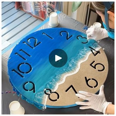 Beautiful ocean resin clock! | Beautiful ocean resin clock! | By Art & SculptureFacebook Resin Clock Ideas, Resin Clock, Ocean Resin, Art Interior Design, Art Ocean, Art Interior, Beautiful Ocean, Interior Art, Beach Themes