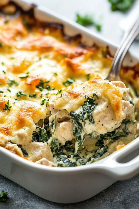 Easy Fall Meal Ideas, Fall Family Meals, Chicken Spinach Casserole, Chicken And Spinach Casserole, Spinach Casserole Recipes, Spinach Casserole, Chicken Spinach, Leftover Rotisserie Chicken, Chicken And Spinach