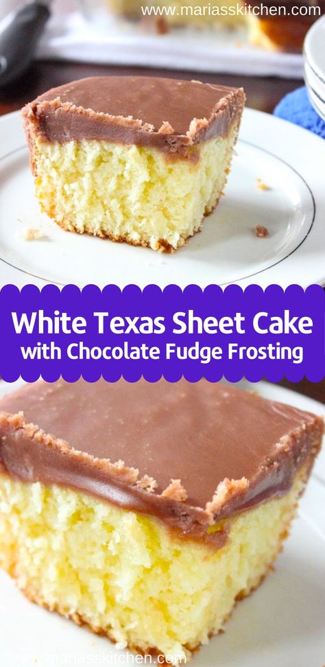 White Texas Sheet Cake Recipe, White Sheet Cakes, White Texas Sheet Cake, Texas Sheet Cake Recipe, Homemade Chocolate Frosting, Sheet Cake Recipe, Chocolate Fudge Frosting, Texas Sheet, Texas Sheet Cake