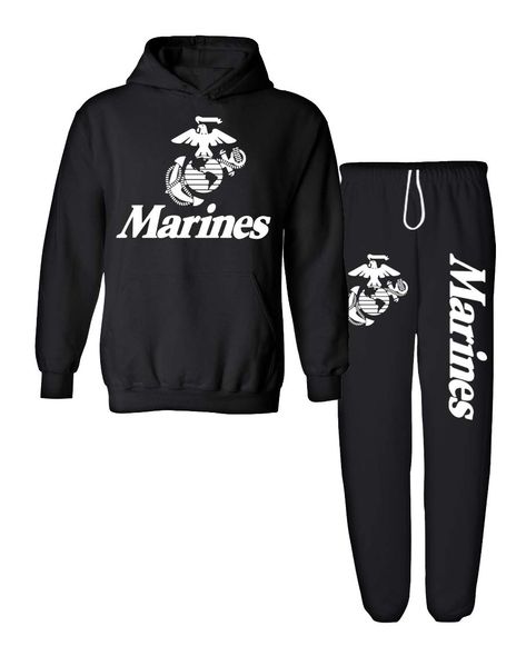 PRICES MAY VARY. 50% cotton 50% polyester Soft & Cozy OFFICIALLY LICENSED BY MARINE CORPS! Sweatpants: Drawstring, elastic waist and cuff, No pockets Hoodie: Drawstring, front pouch style pocket Size: Mens Color: Black United states marine corps sweatpants and sweatshirt! This item is Officially Licensed By The Marine Corps! Great Quality and perfect Marine Corps Gifts! Usmc Hoodie, Sweatpants And Sweatshirt, Marine Hoodie, Marine Corps Gift, United States Marine, United States Marine Corps, Hoodie And Sweatpants, Pocket Hoodie, The Marine