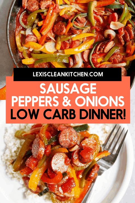 This low-carb and keto-friendly Sausage, Peppers, and Onions is one-pan dish that is should be your new weekly dinner staple. It's made in just twenty-minutes and and so dang delicious! Low Carb Sausage Peppers And Onions, Keto Sausage Peppers And Onions, Keto Sausage And Peppers, Sausage And Peppers Skillet, Sausage Skillet Recipe, Sausage Peppers Onions, Sausage Skillet, Sausage Peppers And Onions, Sausage Peppers