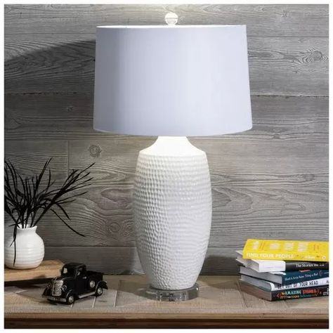 White Dimpled Round Lamp | Hobby Lobby | 1774587 Round Lamp Base, White Lamps Bedroom, Electric Material, Elegant Lamp, Lamps Bedroom, Round Lamp, Ceramic Color, Frame Light, Table Lamp Sets