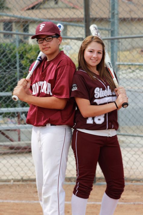 Siblings Baseball And Softball Sibling Pictures, Sibling Softball Pictures, Mom And Son Baseball Photos, Sibling Baseball Softball Pictures, Sibling Baseball Pictures, Sibling Sports Pictures Photo Ideas, Softball Pictures Poses, Baseball Senior Pictures, Baseball Couples