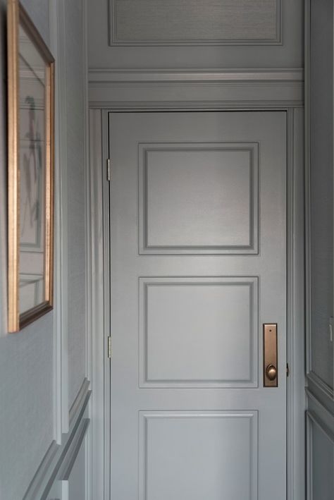 Early Frost Benjamin Moore, Wales Grey Benjamin Moore, Bedroom Picture Molding, Benjamin Moore Blues For Bedroom, Monochromatic Bedroom Paint, Gibraltar Cliffs Benjamin Moore, Picture Molding Bedroom, Blue Master Room, French Toile Benjamin Moore