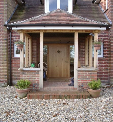 Building open porch but should I go with brick pillars? - DIYnot.com - DIY and Home Improvement Open Porch, Porch Extension, Panelled Walls, Brick Pillars, Black Radiator, Door Hallway, Sas Entree, Veranda Design, Brick Porch