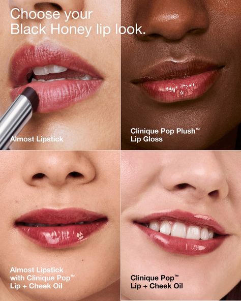 Clinique Pop™ Cheek + Lip Oil in Black Honey | Clinique Black Honey Clinique, Clinique Lip, Clinique Black Honey, Clinique Pop, Black Honey, Lip Oil, Simple Makeup, Makeup Inspo, Makeup Tips