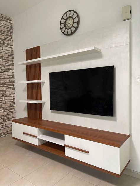 Creative Furniture Max Design Media Unit/TV Console Aesthetically Designed With Intricacy And Finished In Wooden Laminate Finish Simple Tv Unit Design Modern Living, Tv Unit Simple, Simple Tv Unit Design, Tv Cabinet Wall Design, बेडरूम डिजाइन, Tv Cabinet Design Modern, Wooden Cupboard Design, Small Tv Unit, Modern Tv Unit Designs