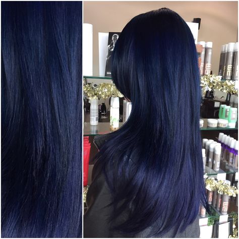 Blue hair, pravana Midnight Blue Hair No Bleach, Long Black Blue Hair, Dark Denim Blue Hair, Raven Blue Hair, Dark Blue Dyed Hair, Jet Blue Hair, Bluish Black Hair, Dark Blue Hair Aesthetic, Dark Midnight Blue Hair