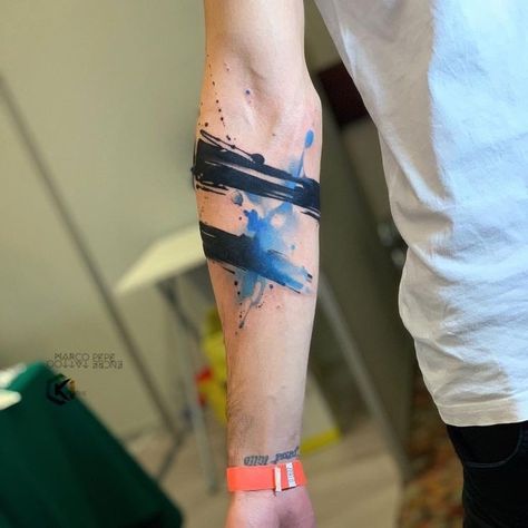 Watercolor Tattoo Men, Brushstroke Tattoo, Tattoos Pulseras, Watercolour Tattoo Men, Watercolor Tattoo Sleeve, Wrist Band Tattoo, Band Tattoos For Men, Brush Tattoo, Forearm Band Tattoos