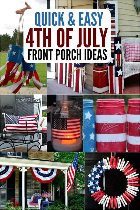 Take a look at these easy 4th of July Front Porch Ideas. Your house will be so festive with these Patriotic Outdoor Decorations. Patriotic Front Porch Ideas, 4th Of July Front Porch, Patriotic Front Porch, 4 Th Of July Decorations, Patriotic Porch, Fourth Of July Decorations, Porch Decorating Ideas, Fourth Of July Food, Fourth Of July Decor