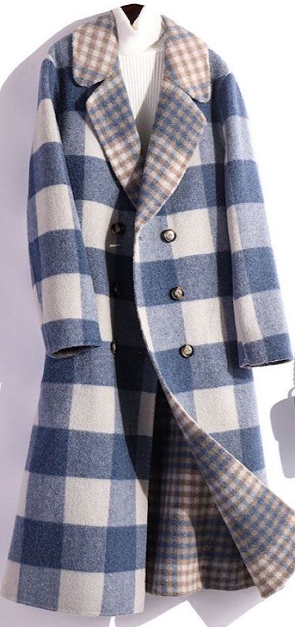 Checkered Coat, Woolen Coat Woman, Fall Fashion Coats, Traje Casual, Fall Coat, Woolen Coat, Coat Fashion, Blue Plaid, Long Coat