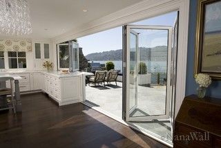 NanaWall WD65 - by NanaWall Nana Wall, Ideas Terraza, Glass Wall Systems, Accordion Doors, Folding Glass Doors, Indoor Outdoor Kitchen, Contemporary Patio, Wall Kitchen, Balcony Furniture