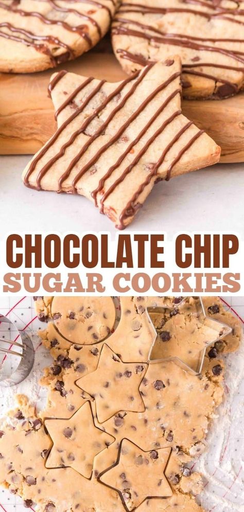 Chocolate Chip Sugar Cookies are an easy rolled sugar cookie recipe loaded with chocolate chips. Cookie Dippers, Chocolate Chip Sugar Cookies, Christmas Chocolate Chip Cookies, Rolled Cookies, Rolled Sugar Cookie Recipe, Roll Out Sugar Cookies, Cranberry Orange Shortbread Cookies, Rolled Sugar Cookies, Sugar Cookie Recipe