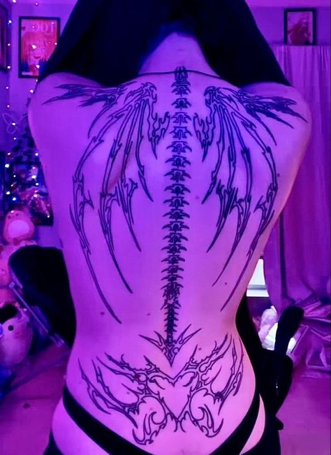 Sick Spine Tattoos, Backpiece Tattoo, Girl Back Tattoos, Sigil Tattoo, Full Back Tattoos, Tattoed Women, Spooky Tattoos, Cute Little Tattoos, Full Body Tattoo