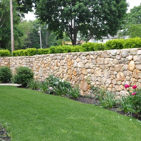 Stone Wall Outdoor Fence, Retaining Wall Construction, Stone Walls Garden, Wall Landscape, Stone Fence, Stone Wall Design, Stone Retaining Wall, Hosta Gardens, Landscaping Retaining Walls