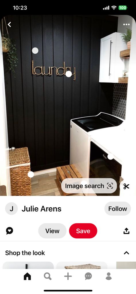 White Laundry Rooms, Black Accent Walls, House Redo, White Laundry, Laundry Room Renovation, White Appliances, White Rooms, Black Doors, Utility Room