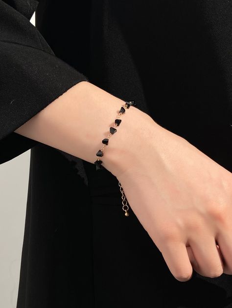 Black Fashionable Collar  Plastic   Embellished   Women's Fashion Jewelry Black Aesthetic Bracelets, Aesthetic Beaded Bracelets, Black Bracelet Women, Iphone Lifestyle, Classy Jewellery, Body Jewelry Diy, Simplistic Jewelry, Black Bead Bracelet, Accessories Korean