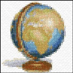 Cross Stitch | Globe xstitch Chart | Design Blue Things, Cross Stitch Boards, Crochet Knit Stitches, Christmas Ornament Pattern, Cross Stitch Alphabet, Chart Design, Plastic Canvas Crafts, Crewel Embroidery, Applique Patterns