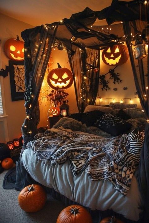 Fall Apartment Decor, Halloween Bedroom Decor, Fall Room Decor, Fall Bedroom Decor, Halloween Bedroom, Halloween Room Decor, Holiday Room, Goth Home Decor, Fall Bedroom