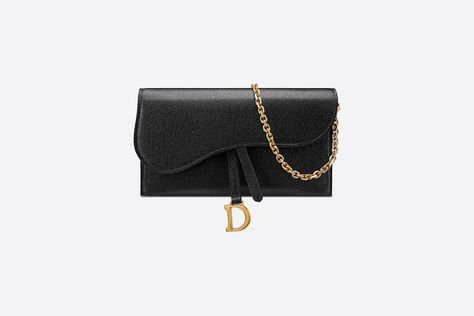 Saddle Wallet Black Goatskin | DIOR Dior Saddle Wallet On Chain, Dior Wallet On Chain, Dionysus Super Mini Bag, Dior Saddle, Bag Women Fashion, Wallet On Chain, Black Wallet, Dior Wallet, Small Pouches