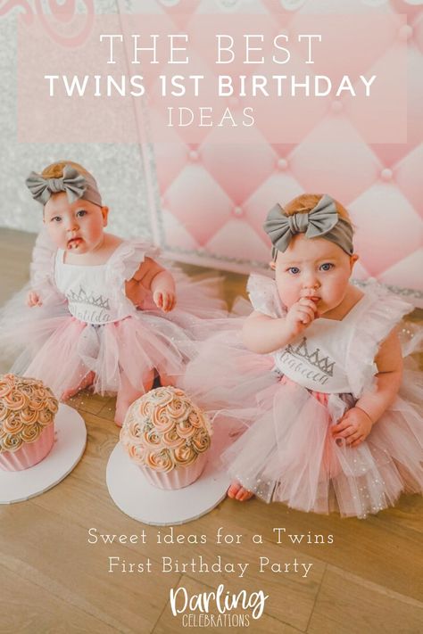 One Year Birthday Twins, Twin Baby Birthday Party Ideas, 1st Birthday Party Ideas Twins, First Twin Birthday Party Themes, 1st Birthday Twin Girl Theme, Twin Girls 1st Birthday Party Ideas, Twin Girl 1st Birthday Themes, First Birthday Twin Girls Theme, First Birthday Themes Twins