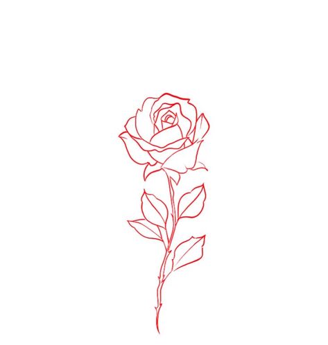 Red Tattoo Outline, Small Rose With Stem Tattoo, Red Outline Rose Tattoo, Red Rose Tattoo Outline, Simple Red Rose Tattoo, Tiny Red Rose Tattoo, Rose With Fire Tattoo, Wrist Rose Tattoos For Women, Red Rose Tattoo Behind Ear