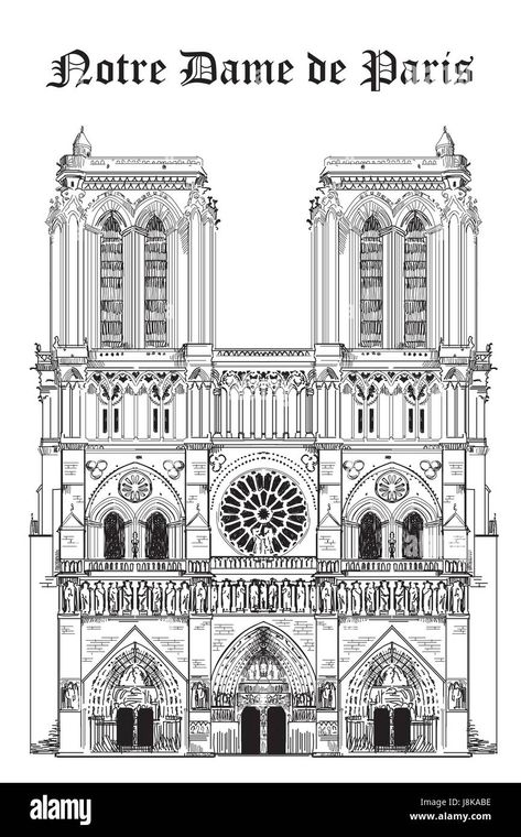 Download this stock vector: Notre Dame Cathedral (Landmark of Paris, France) vector isolated hand drawing illustration in black color on white background - J8KABE from Alamy's library of millions of high resolution stock photos, illustrations and vectors. Gothic Architecture Drawing, Paris Drawing, Cityscape Drawing, Studio Ghibli Background, Perspective Drawing Lessons, Building Sketch, Notre Dame Cathedral, Building Drawing, Ancient Greek Architecture