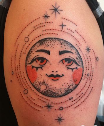 vintage moon Moon Tattoo Placement, Vintage Moon, Bad To The Bone, Piercing Ideas, American Traditional Tattoo, Vintage Tattoo, Neo Traditional, Tattoo Placement, American Traditional