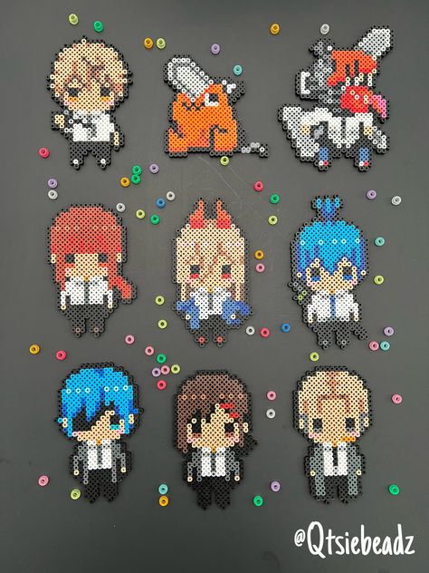 Handmade Anime Inspired Characters (Denji | Makima | Pochita | Power)  Kandi Perler Beads Art for Raves, Music Festivals. Please note: the colors in the item may slightly change when made due to inventory. However, the overall item remains the same 😊. Perler Beads Art Pattern, Chainsawman Perler Beads, Chibi Perler Beads, Perler Bead Art Anime, Anime Iron Beads, Spring Trap Perler Beads, Hama Beads Patterns Anime, Bakugo Perler Beads, Ddlc Perler Beads