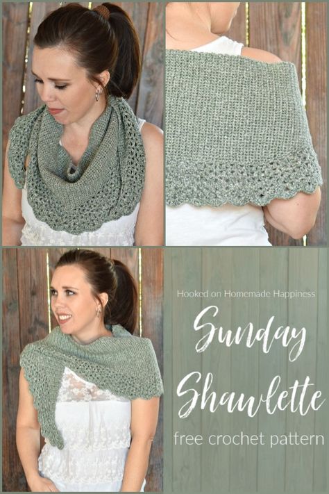 Sunday Shawlette Crochet Pattern | Hooked on Homemade Happiness Crochet Shawlette Pattern, Crochet Shawlette, Crochet Therapy, Shawlette Pattern, Crochet Dreams, Yarn Creations, Crochet Scarfs, Single Crochet Decrease, Knitted Items