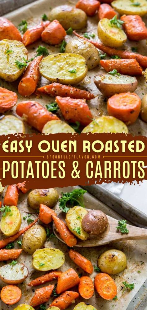 Easy Oven Roasted Potatoes and Carrots, easy dinner ideas, vegetable side dishes Oven Roasted Potatoes And Carrots, Easy Oven Roasted Potatoes, Oven Roasted Potatoes Easy, Oven Roasted Carrots, Roasted Veggies In Oven, Roasted Potatoes And Carrots, Oven Vegetables, Potatoes And Carrots, Oven Roasted Potatoes