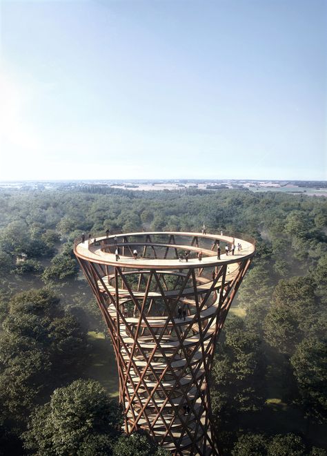 Gallery of EFFEKT's Spiraling Observation Tower Will Take Visitors 45 Meters Above the Treetops - 8 Danish Architecture, Lookout Tower, Forest Canopy, Tower Design, Watch Tower, Adventure Camping, Adventure Park, Sustainable Architecture, Architecture Firm