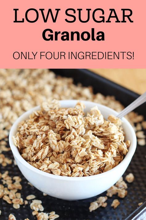 This quick and easy low sugar granola recipe is made with only four basic ingredients, making it both easy and cost effective. No Oil Granola, Low Carb Granola Recipe With Oats, Ww Granola Recipe, Low Cal Granola Recipe, Brown Sugar Granola Recipe, Healthy Granola Recipe Low Sugar, Low Cal Granola, Granola Recipe Nut Free, Prediabetic Breakfast