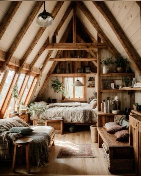 French Country, Cottage & Farmhouse | 🤎🤎🤎 | Facebook Aframe Interiors House, A Frame House Interior, A-frame Interior, Sauna Ideas, Interior Cabin, Country Cottage Farmhouse, Cabin Loft, Bedroom 2024, Bedroom Frames