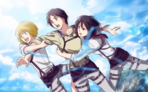 Eren Jaeger X Mikasa, Armin And Mikasa, Aot Armin, Eren Aot, Aot Characters, Eren X Mikasa, Armin Arlert, Attack On Titan Season, Eren And Mikasa